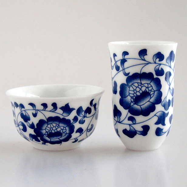 中国茶器【品茗杯・聞香杯青花唐草Ｓセット　１セット】